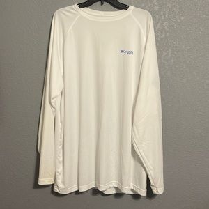 Mens Columbia PFG Long Sleeve Sun Shirt : white/American flag sleeve